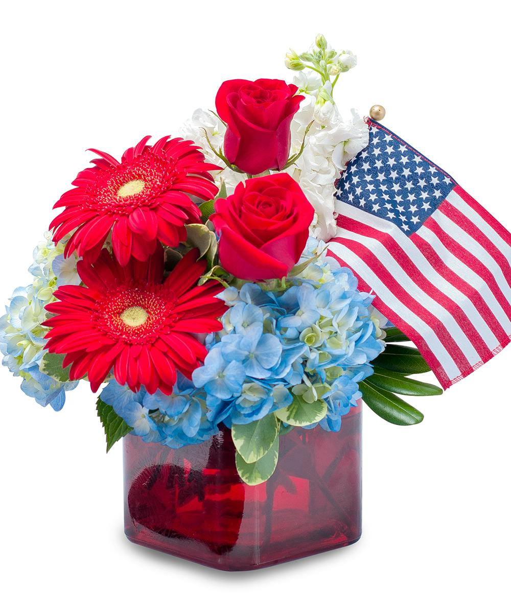 Independence: Red, White & Blue Flowers with Flag