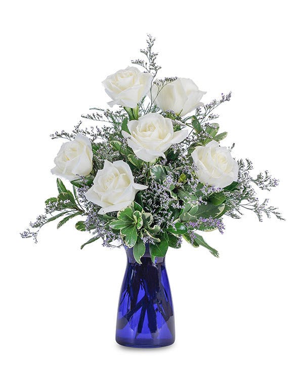 Roses in Blue White Roses in Blue Vase Shotwell Floral ND