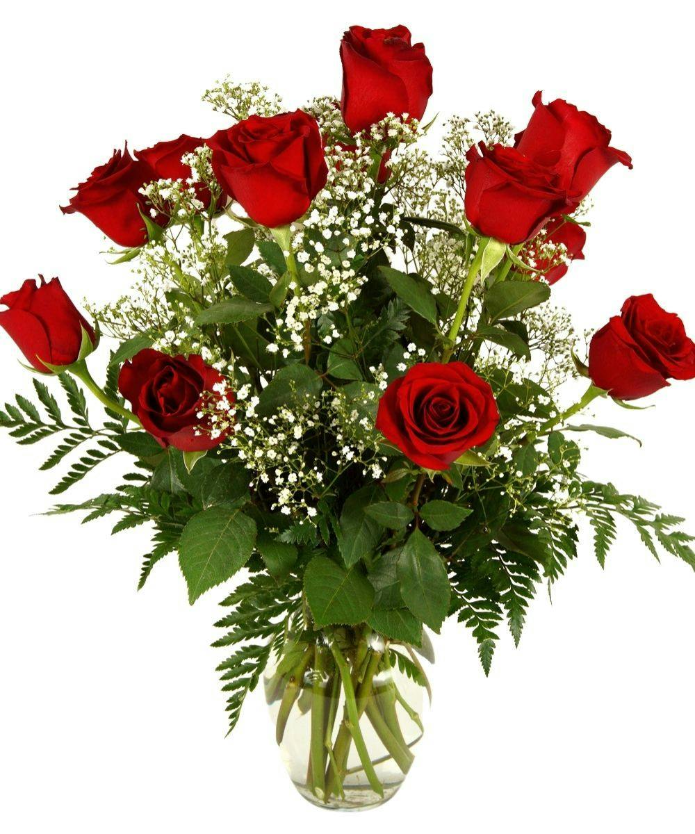 Ravishing Red Long Stemmed Roses & Baby's Breath